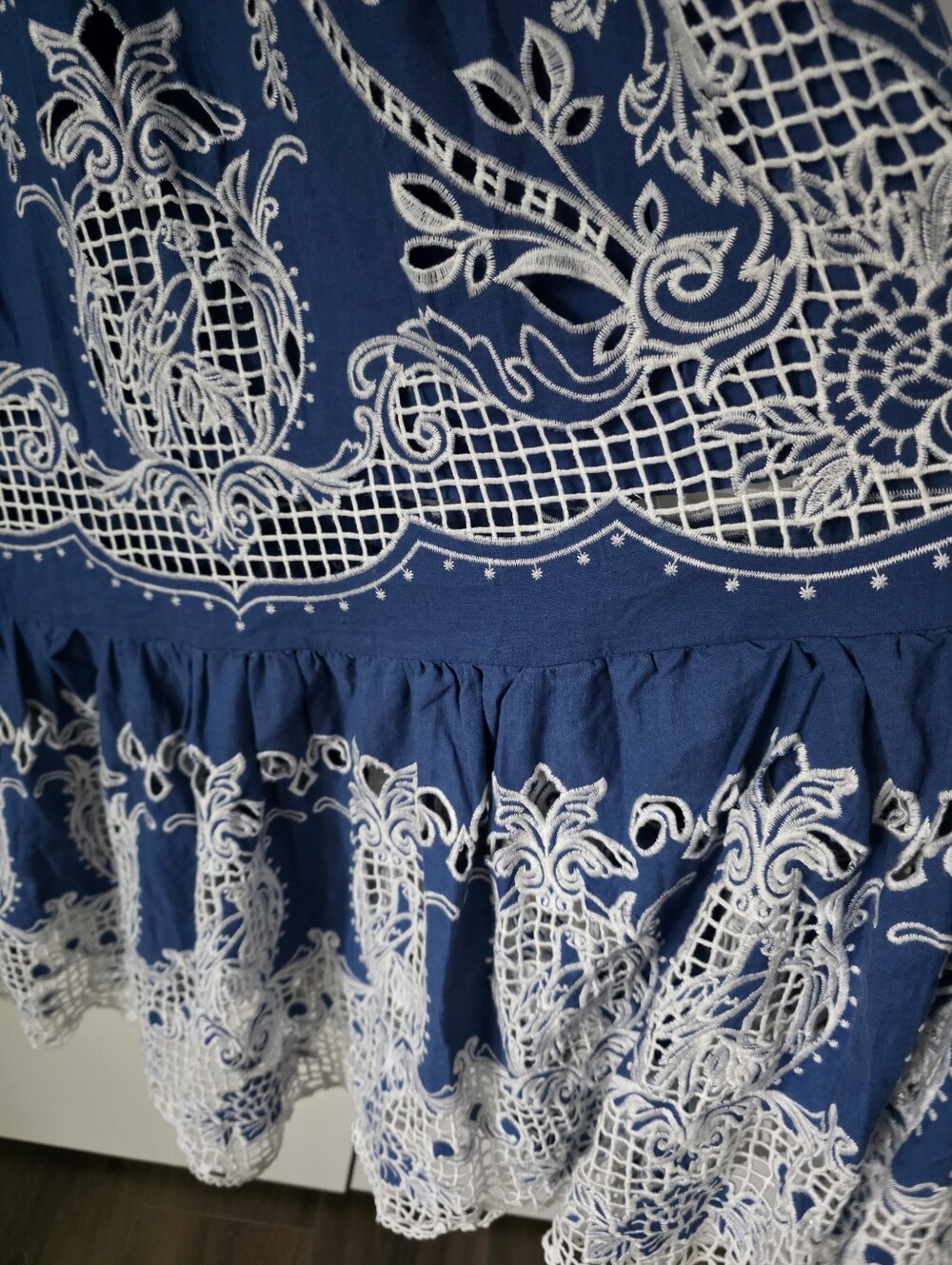 Farm Rio Boho Lace-Trim Maxi Dress Womans M Blue & White Eyelet - Picture 12 of 16